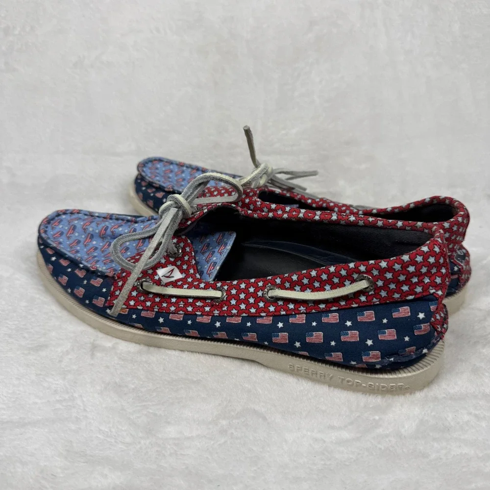 Sperry Vineyard Vines Mens American Flag Whale Boat Shoes STS19092 Blue Red 9.5‎